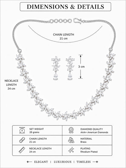 Silver Plated AD Floral Jewellery Set for Women