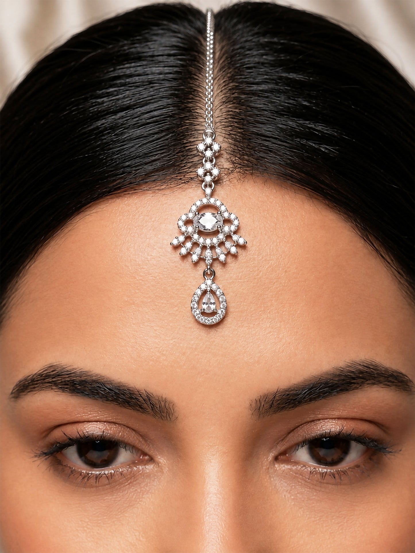 Silver Plated AD Maang Tikka for Women