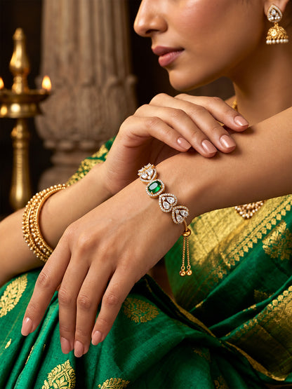 Antique Gold Plated Green AD Bracelet for Women