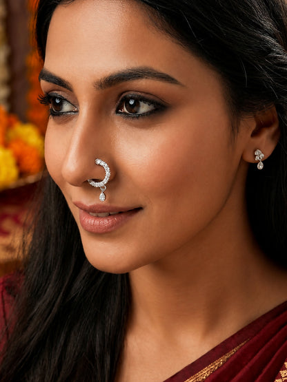 Silver Plated AD Small Nosering for Women