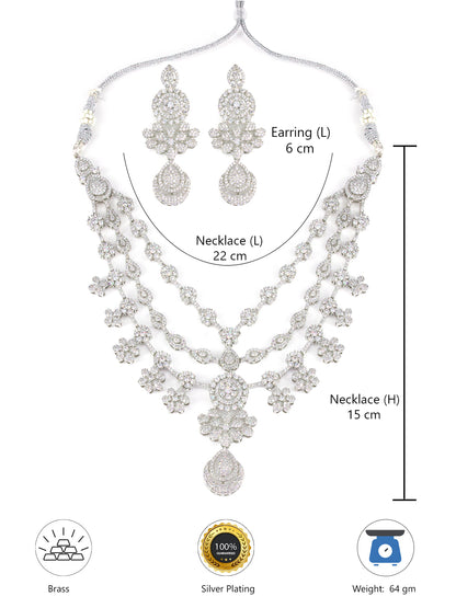 Silver Plated 3 Layer Cocktail AD Designer Jewellery Set
