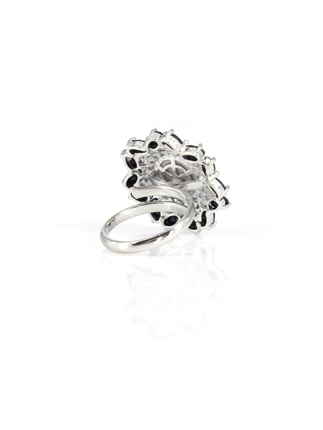 Silver Plated Black AD & Pearl Adjustable Ring