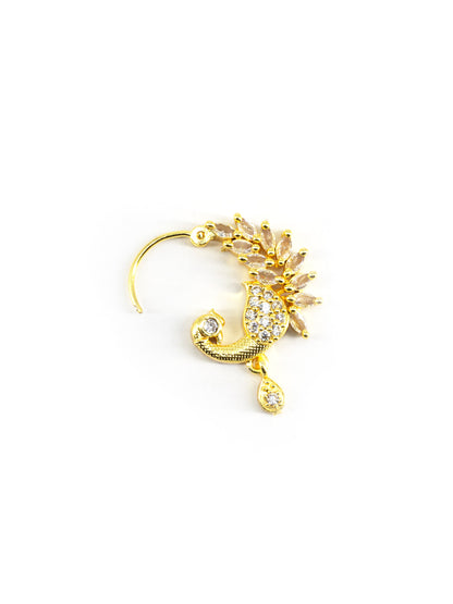 Gold Plated White AD Floral Nose Ring for Women