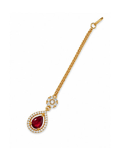 Gold Plated Red AD Maang Tikka for Women