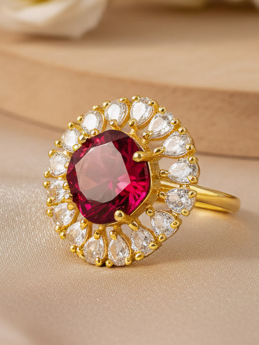 Gold Plated Red AD Finger Ring for Women