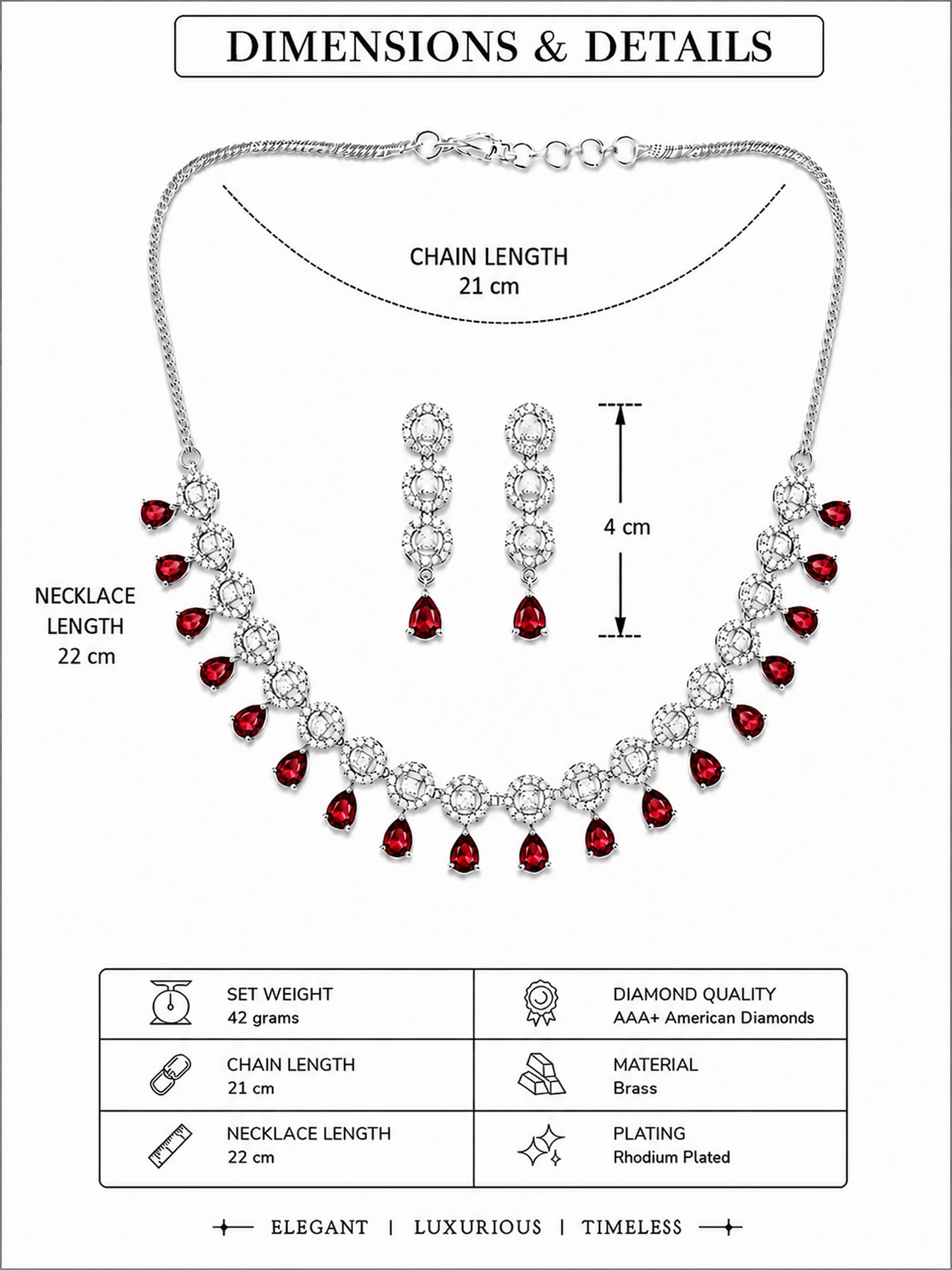 Silver Plated Red AD Jewellery Set for Women