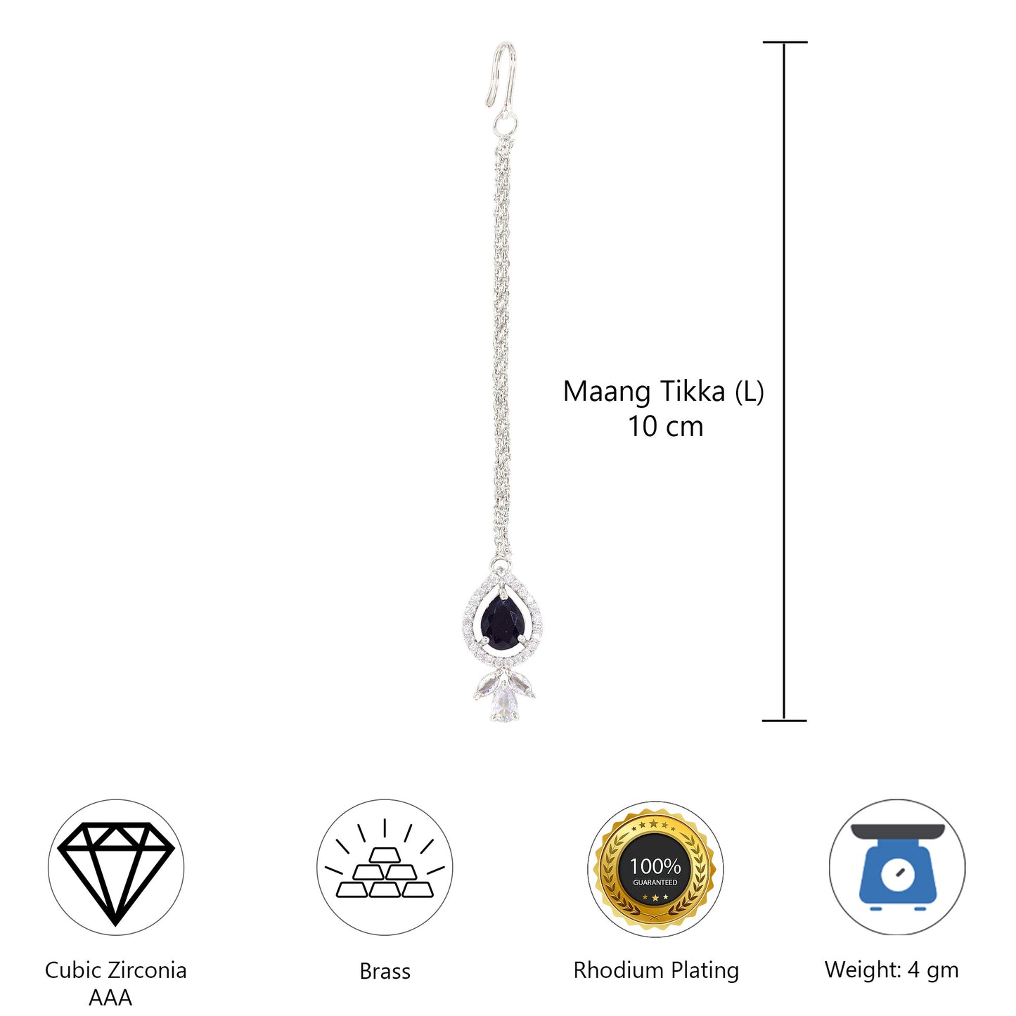 Silver Plated Black AD Maang Tikka for Women
