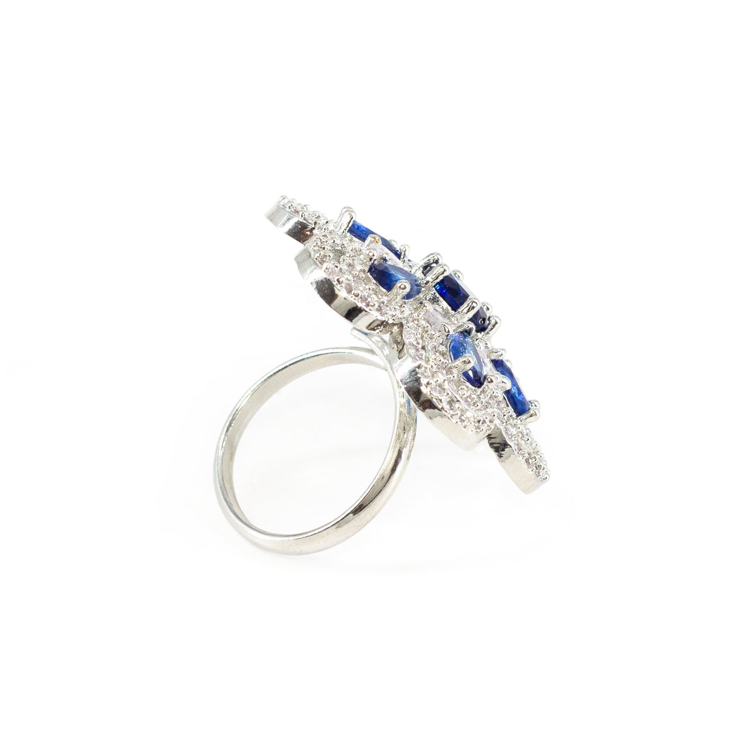 Silver Plated Blue Floral Finger Ring for Women