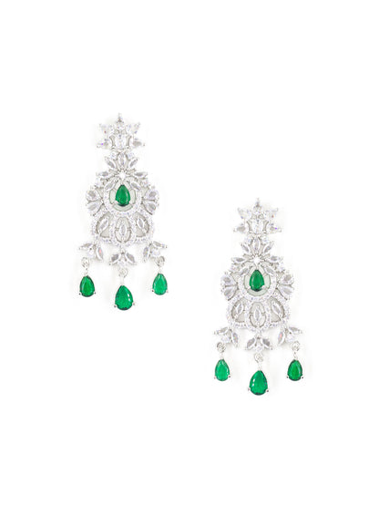 Rhodium Plated Green & White AD Jewellery Set