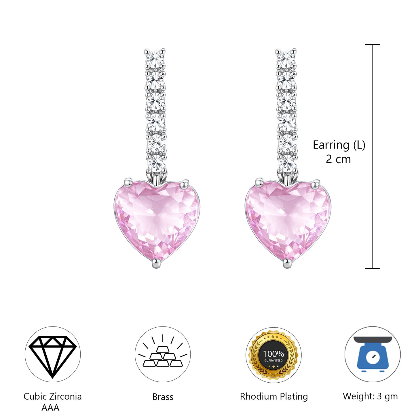 Silver Plated Pink Heart AD Drop Earrings for Women
