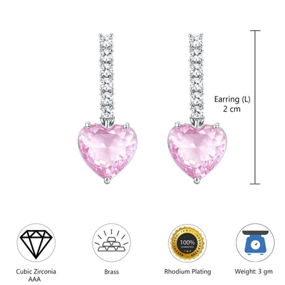 Silver Plated Pink Heart AD Drop Earrings for Women