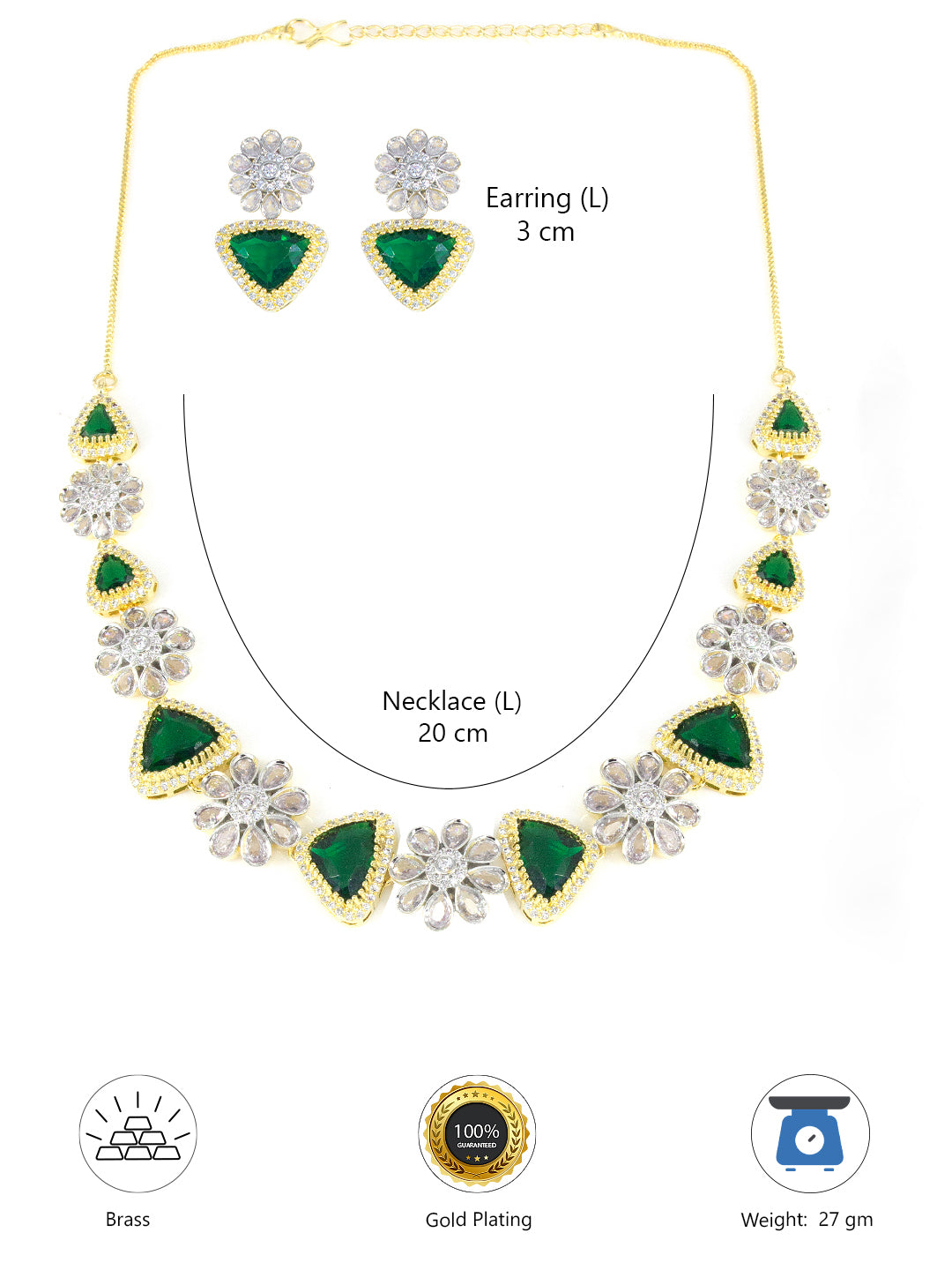 Gold Plated Green Designer Floral AD Jewellery Set