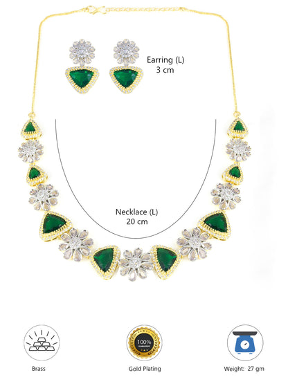 Gold Plated Green Designer Floral AD Jewellery Set