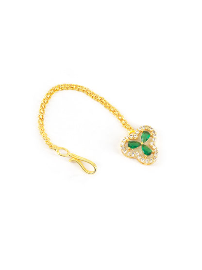 Gold Plated Green Floral AD Maang Tikka for Women