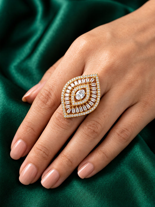 Antique Gold Plated AD Finger Ring for Women
