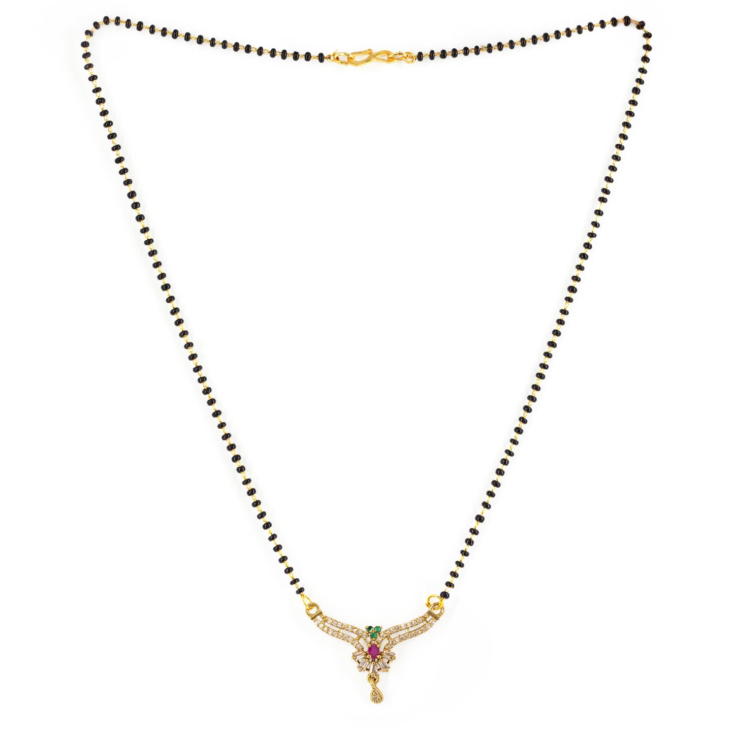 Gold Plated Red & Green AD Mangalsutra For Women
