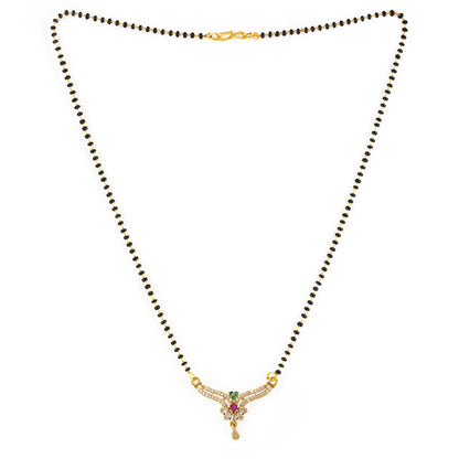 Gold Plated Red & Green AD Mangalsutra For Women