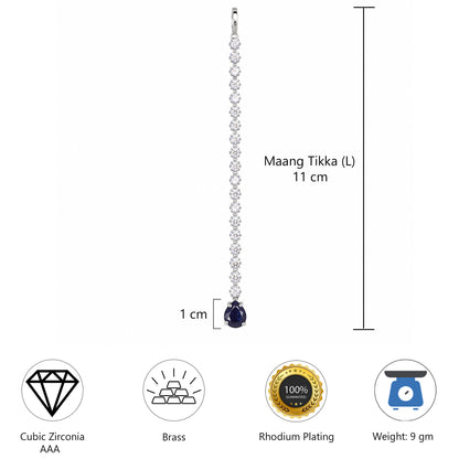 Silver Plated Black AD Teardrop Maang Tikka for Women