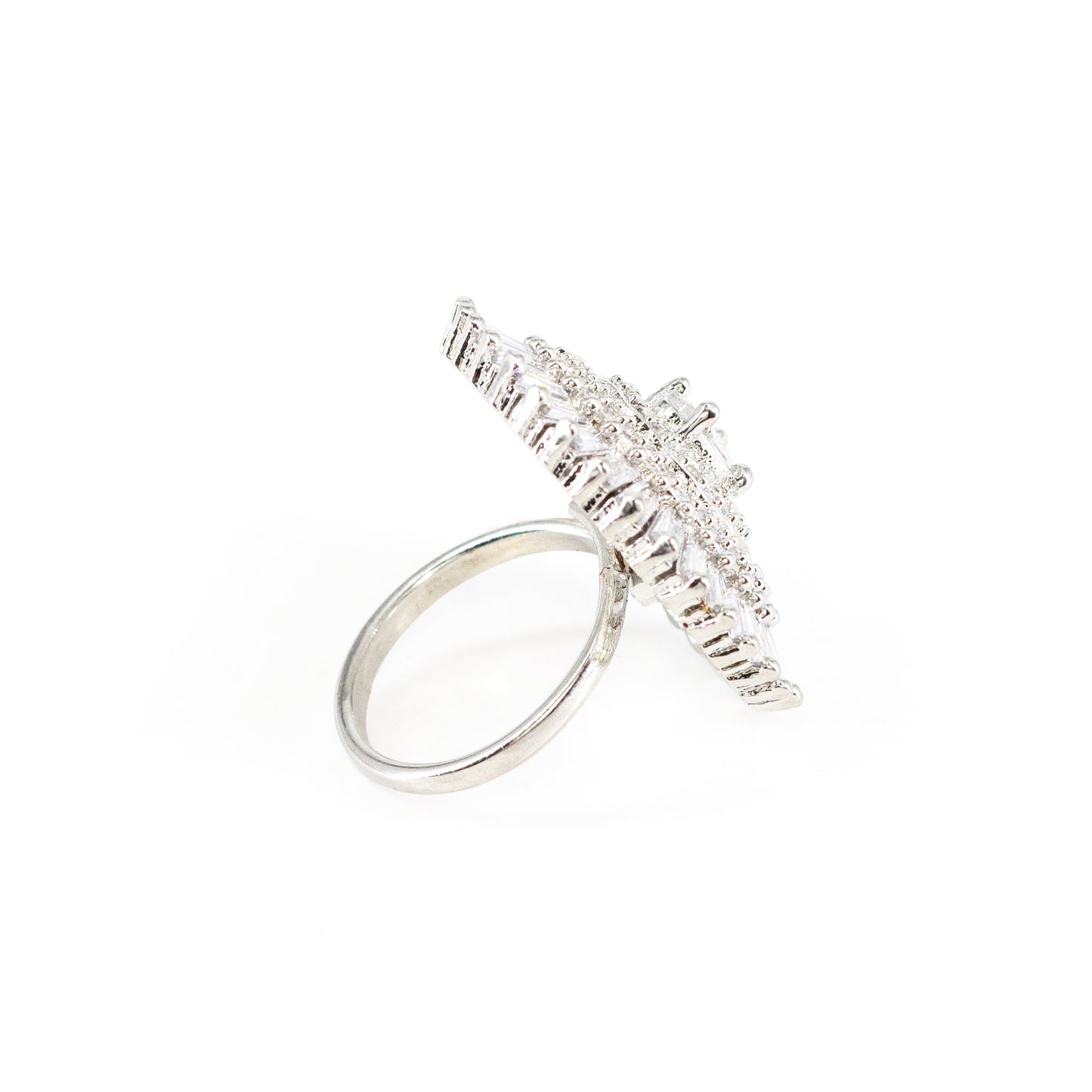Silver Plated AD Round Adjustable Finger Ring for Women