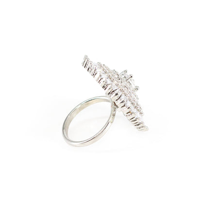Silver Plated AD Round Adjustable Finger Ring for Women