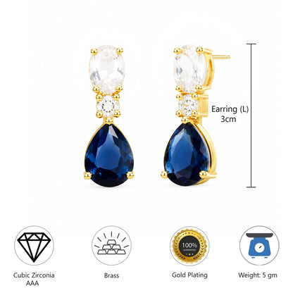 Gold Plated Blue AD Teardrop Earrings for Women