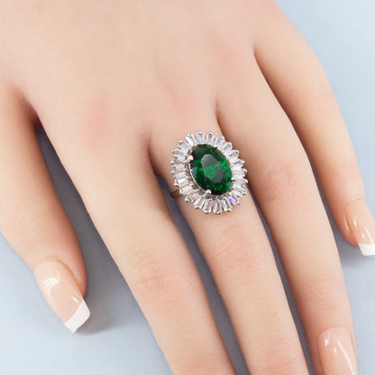 Rhodium Plated Green AD Finger Ring for Women