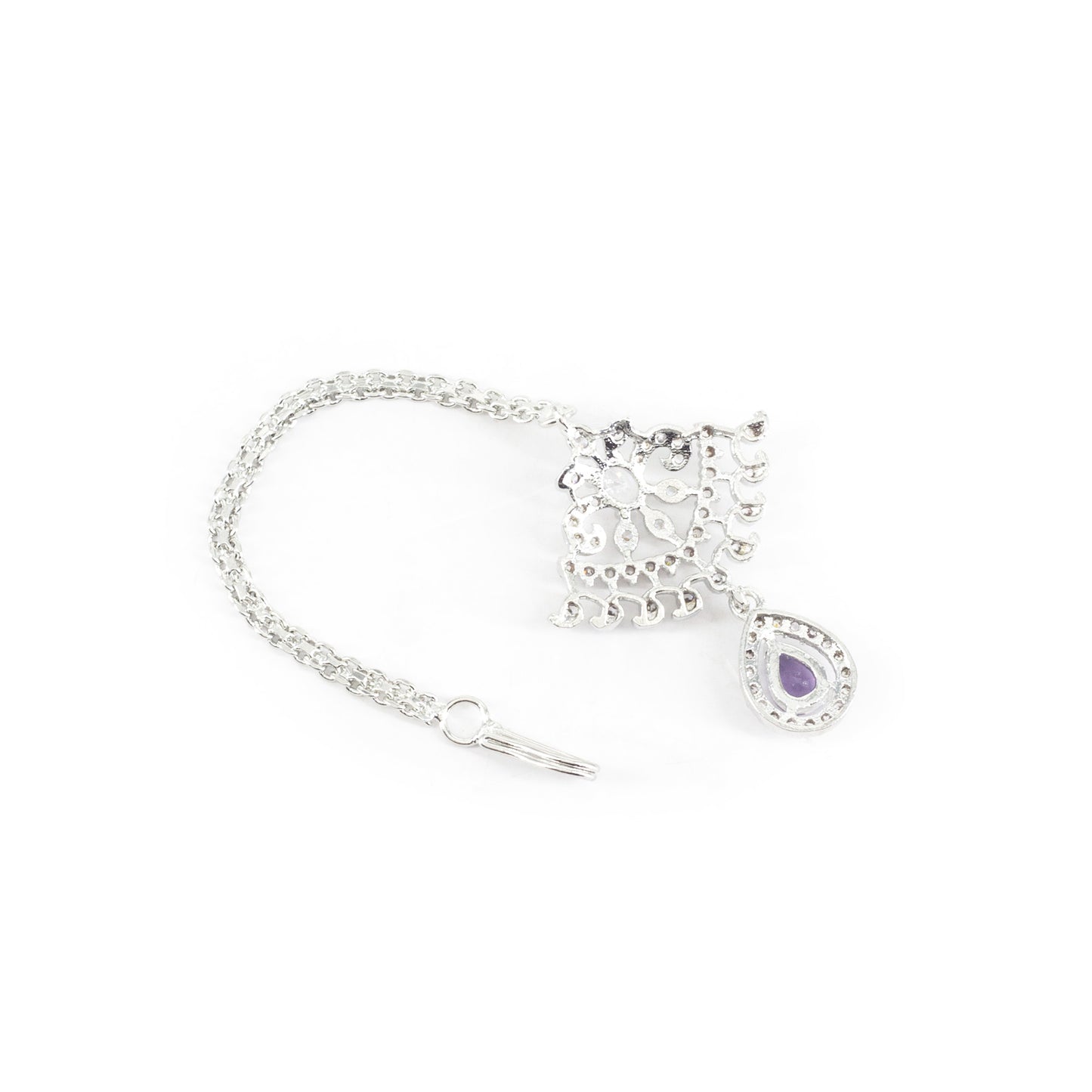 Silver Plated Purple AD Maang Tikka for Women