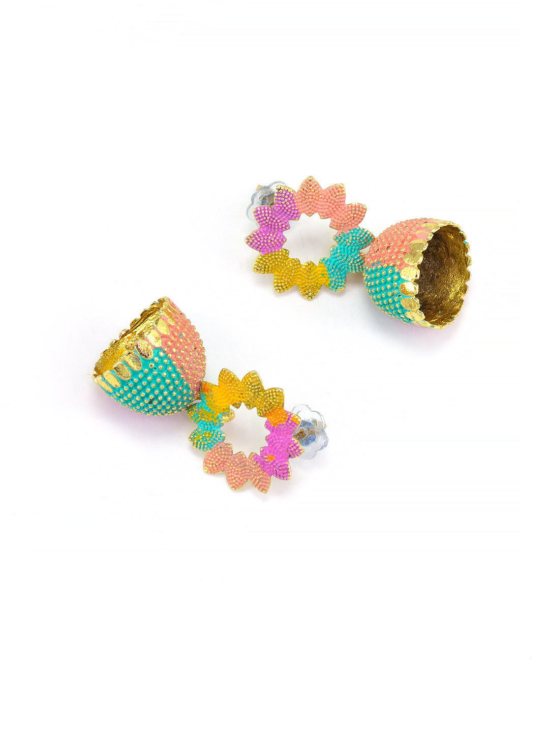 Gold-Plated Floral Multi Color Jhumki Earrings