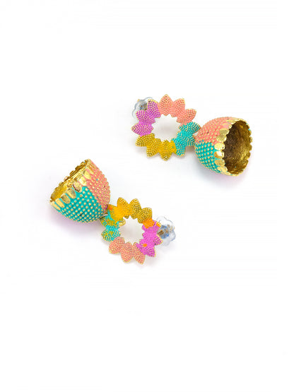 Gold-Plated Floral Multi Color Jhumki Earrings