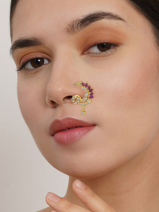 Gold Plated American Dimaond Peacock Drop Nose Ring