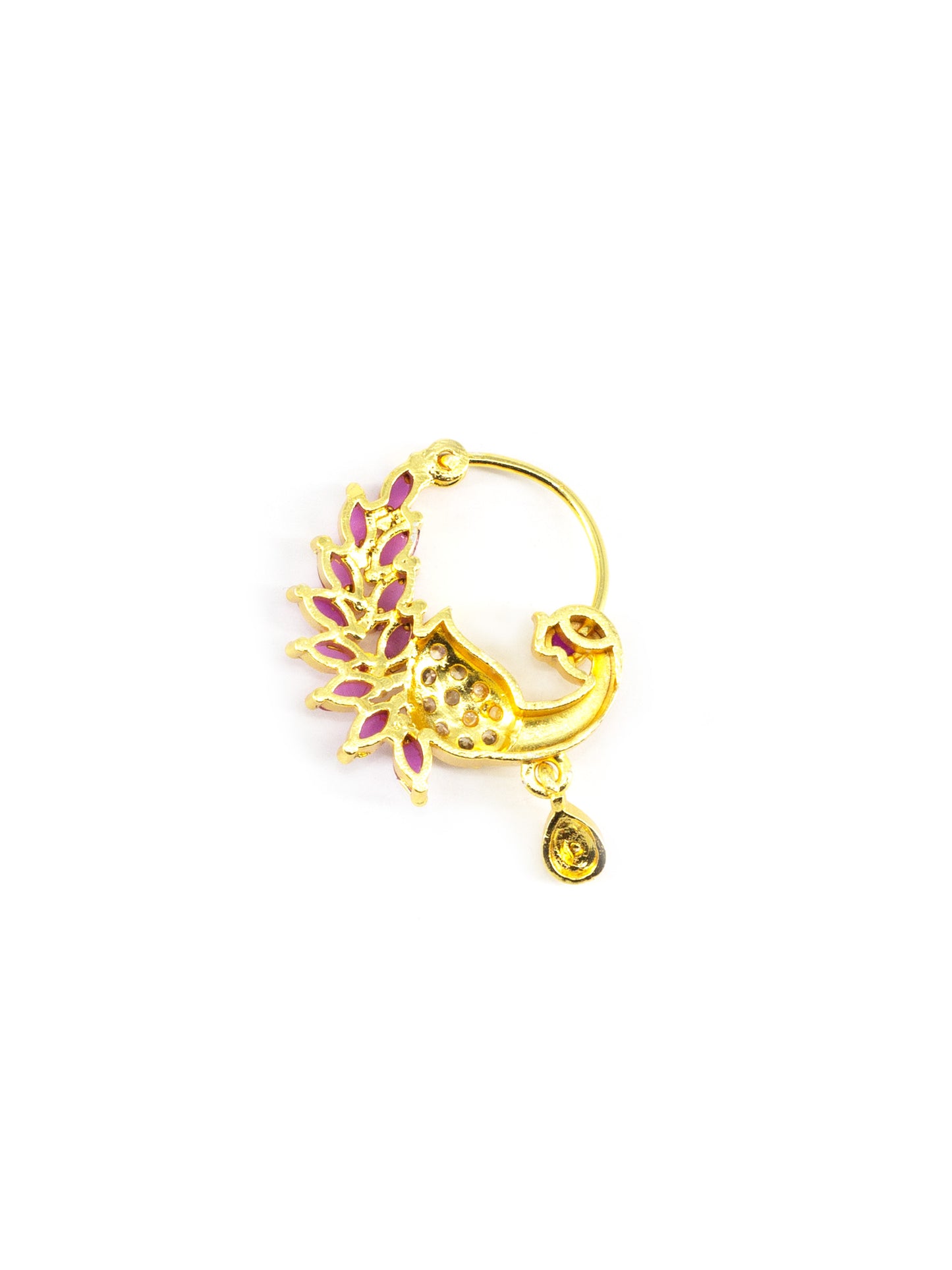 Gold Plated American Dimaond Peacock Drop Nose Ring