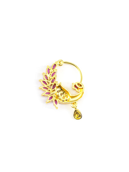 Gold Plated American Dimaond Peacock Drop Nose Ring