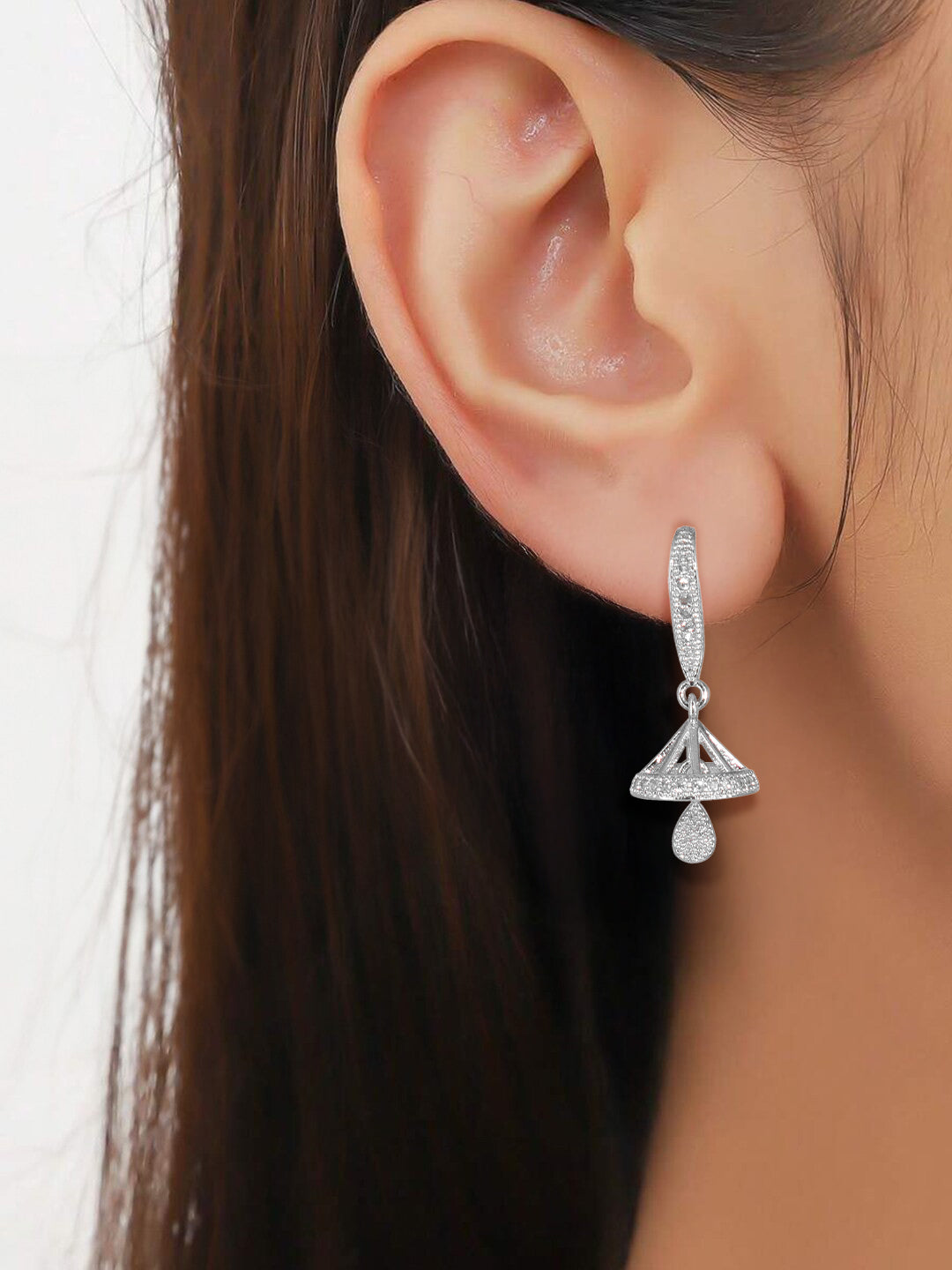 Silver Plated American Diamond Small Jhumka Earrings