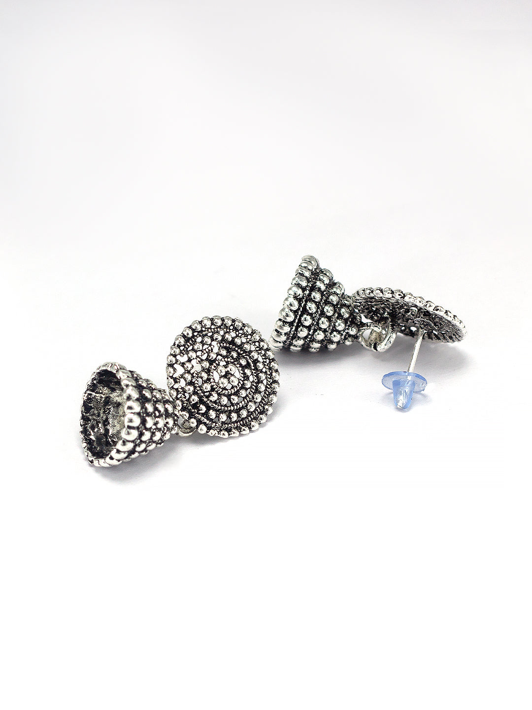 Silver Oxidised Circular Jhumki Earrings For Women