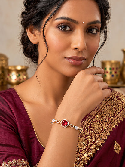 Antique Gold Plated Red AD Adjustable Bracelet for Women