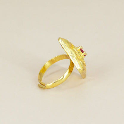 Gold Plated Anti Tarnish Red AD Finger Ring for Women