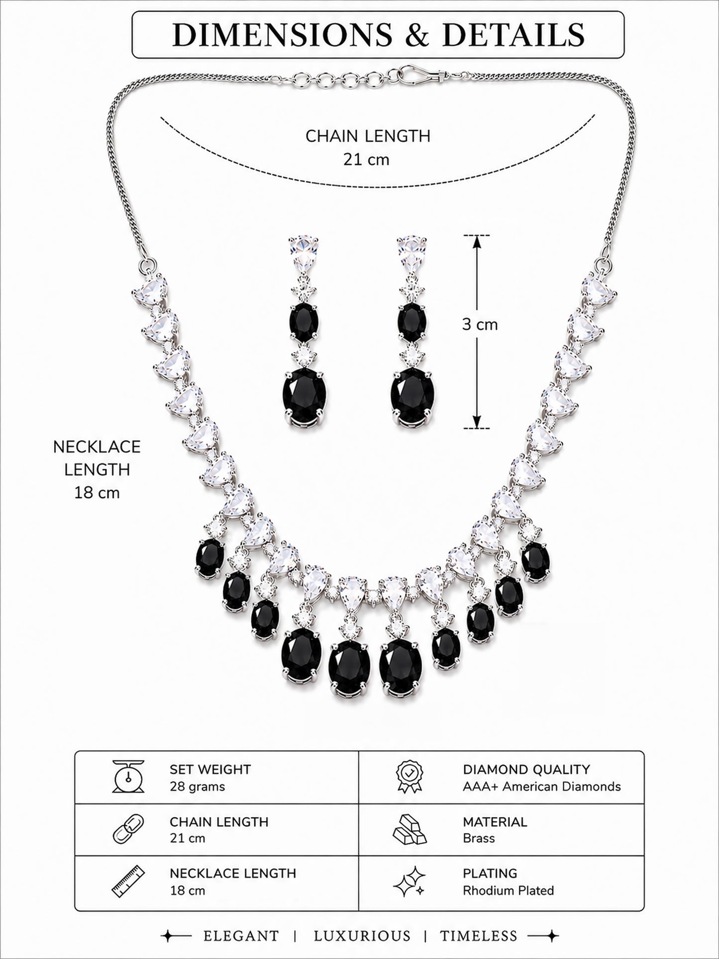 Silver Plated Black AD Choker Set for Women
