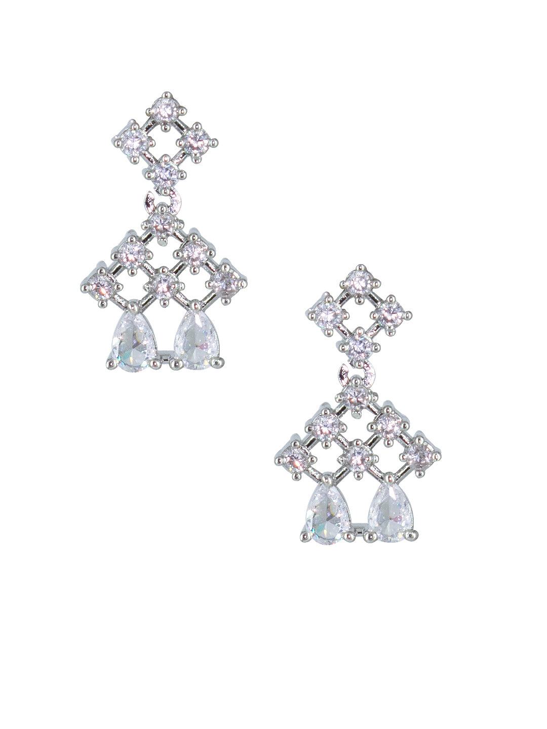 Rhodium-Plated Teardrop AD-Studded Jewellery Set
