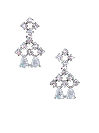Rhodium-Plated Teardrop AD-Studded Jewellery Set