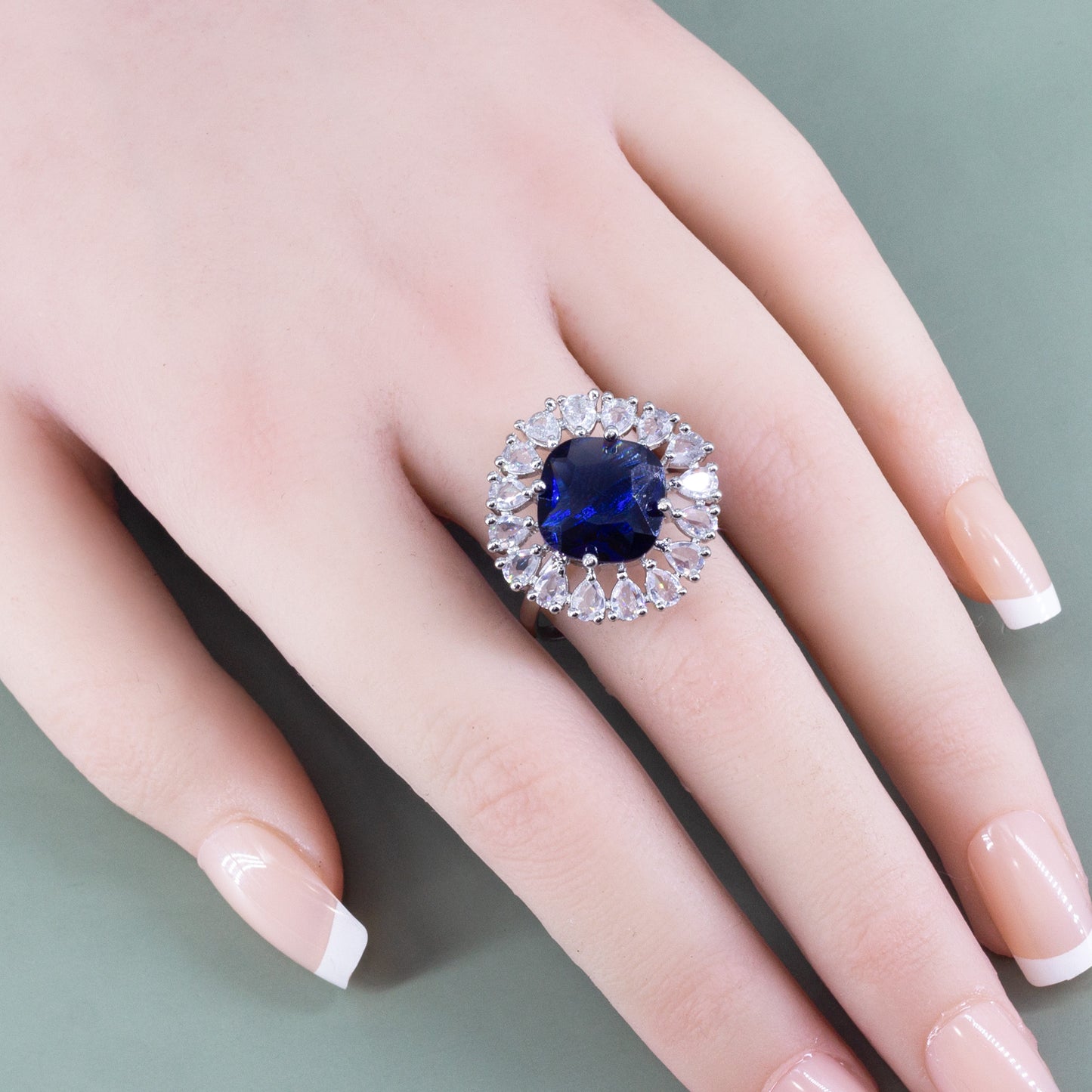 Silver Plated Blue AD Finger Ring for Women