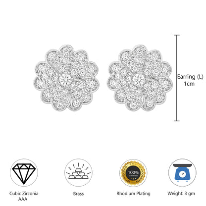 Silver Plated AD Floral Studs for Women