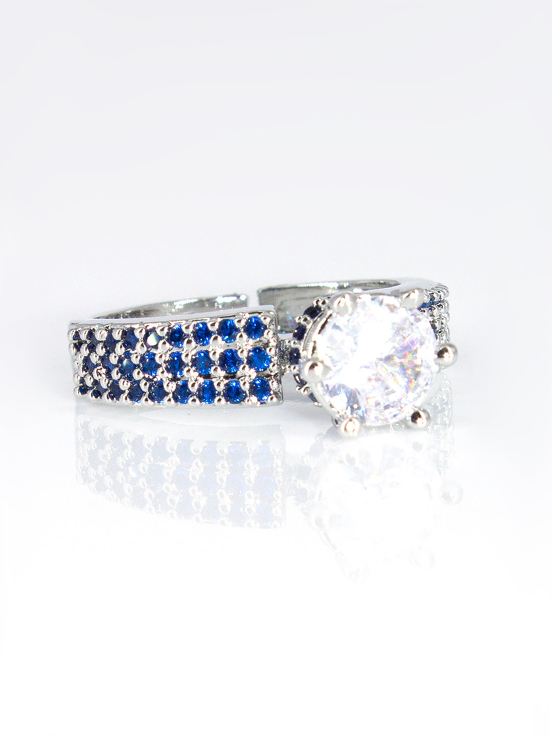 Silver-Plated American-Diamond Studded Adjustable Finger Ring