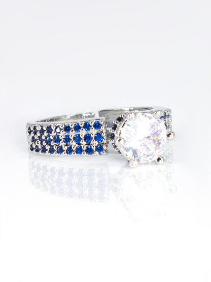 Silver-Plated American-Diamond Studded Adjustable Finger Ring