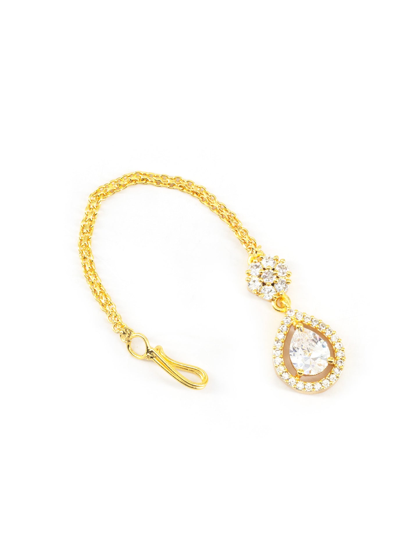 Gold Plated White AD Teardrop Maang Tikka for Women
