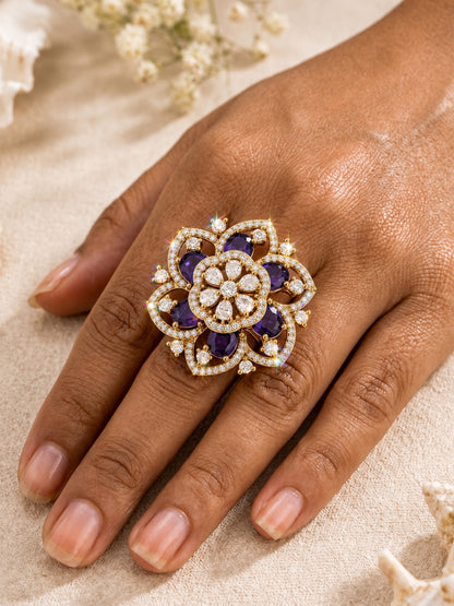 Antique Gold Plated Purple AD Finger Ring for Women