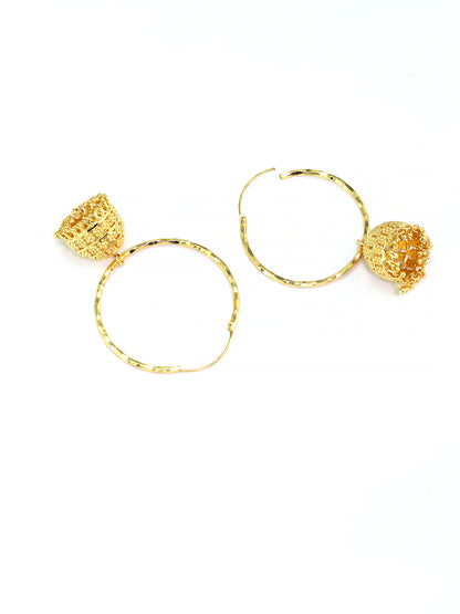 Gold Plated Floral Hoop Jhumka Earrings