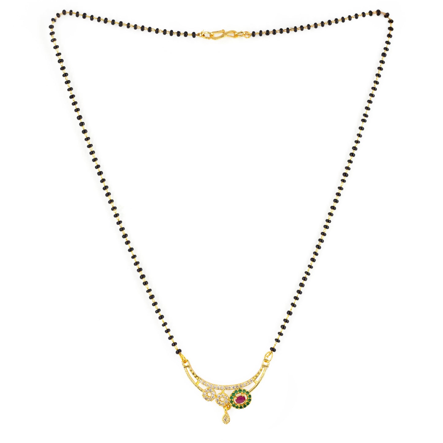 Gold Plated Red & Green AD Mangalsutra For Women