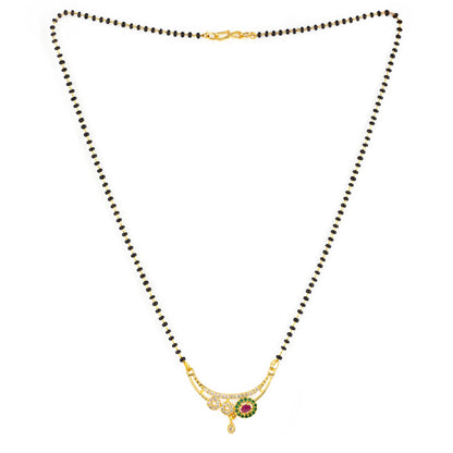 Gold Plated Red & Green AD Mangalsutra For Women