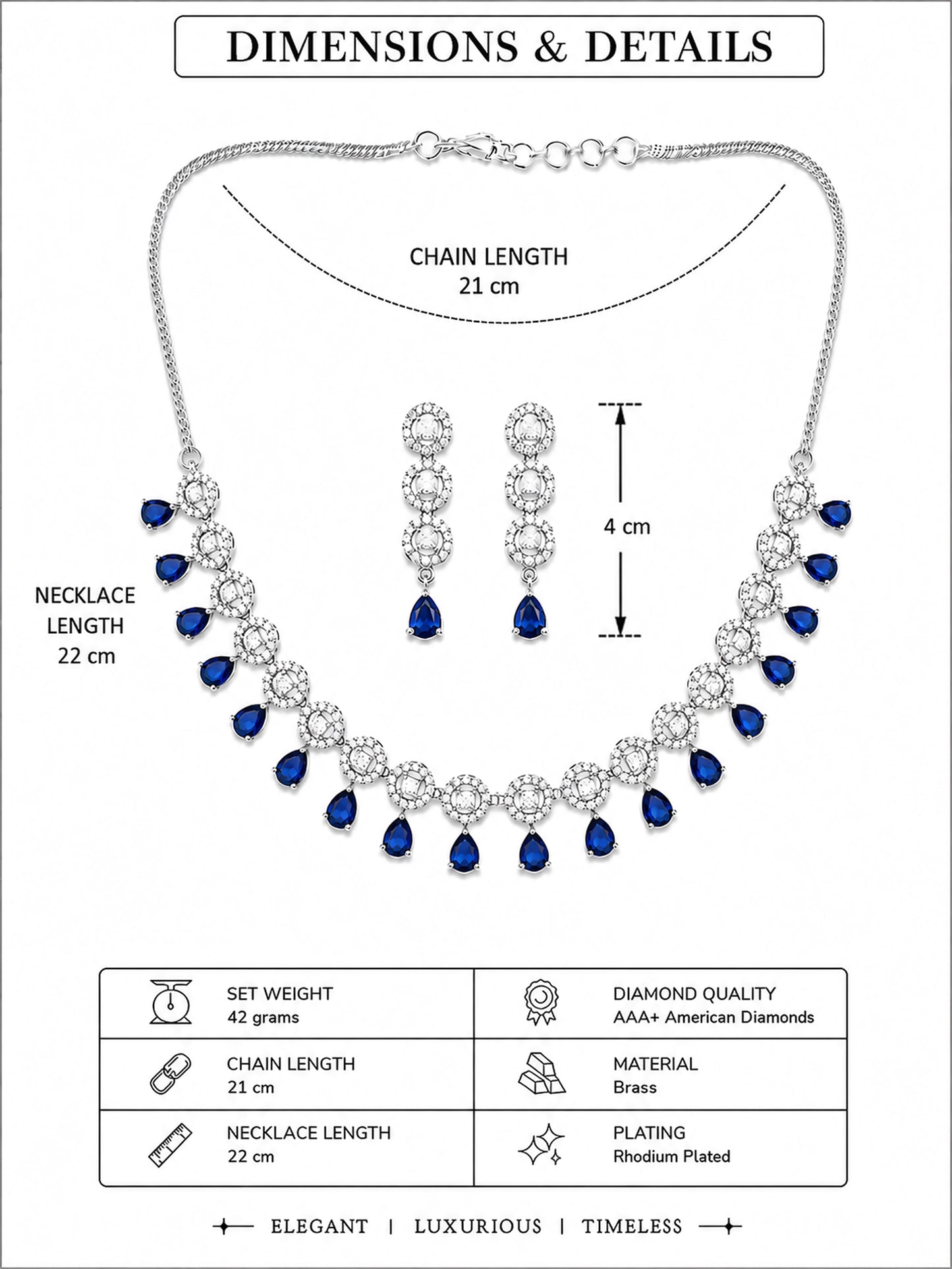Silver Plated Blue AD Jewellery Set for Women