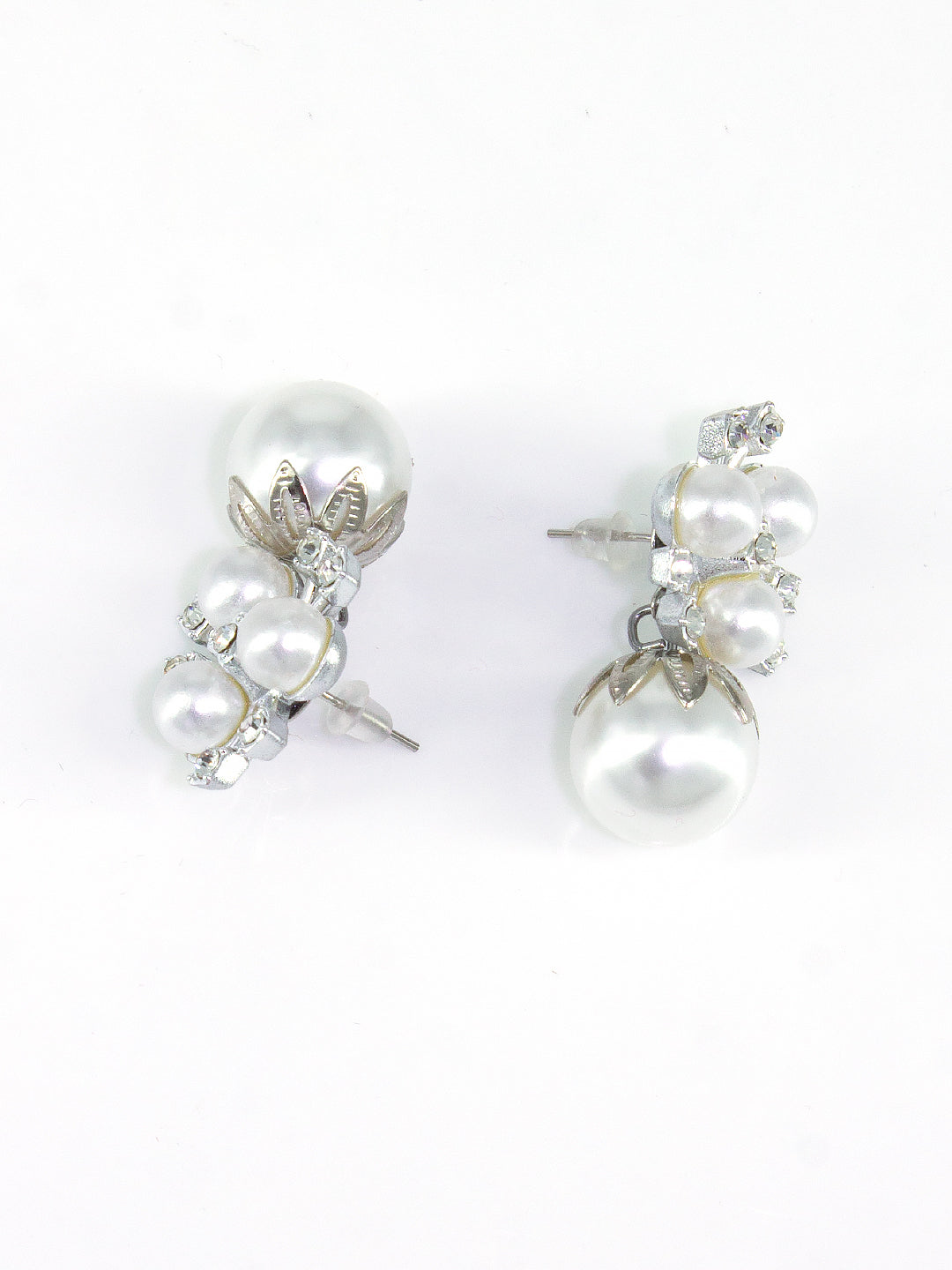 Silver-Plated Floral Faux-Pearl Studded Drop Earrings